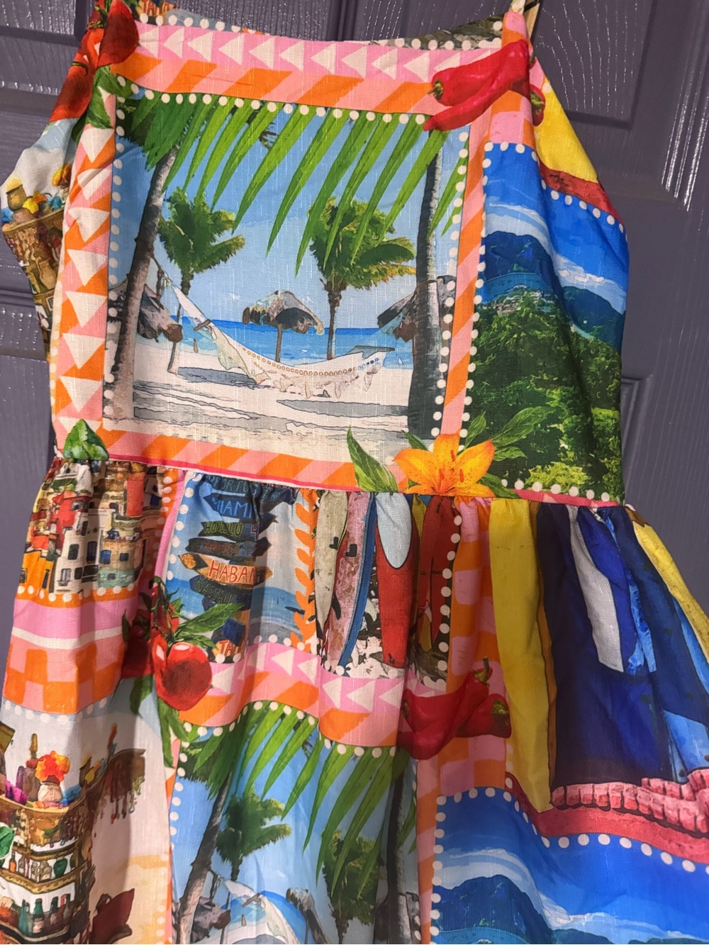 NWT Endless Moon Scenic Postcard Print Maxi Dress - Size Medium - Resort Wear - Picture 3 of 7